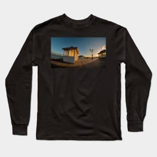 Fisheye view captured on the wooden boardwalk of Cromer Pier Long Sleeve T-Shirt